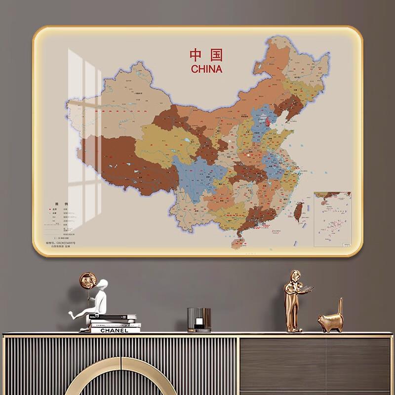 现代国世界地图办公室画面装挂中饰中国挂画画LE墙D灯光地图地理