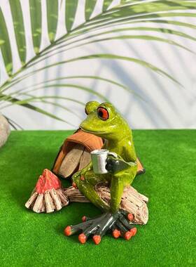蛙跨热境销节操新款新奇帐篷风青蛙树脂工艺品田园格zzw49067青蛙