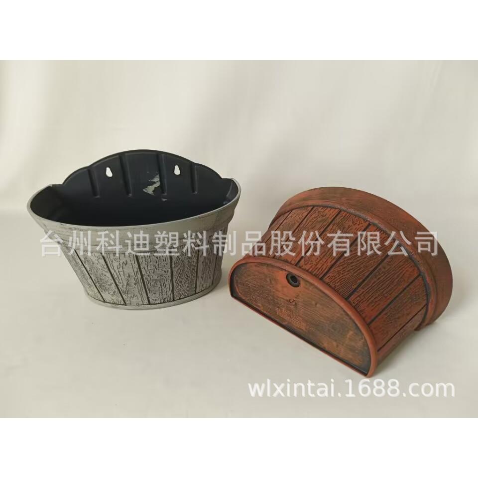 欧式花古典风情阳盆台壁挂盆挂墙纹半KD8022SN圆木塑料花绿萝吊兰