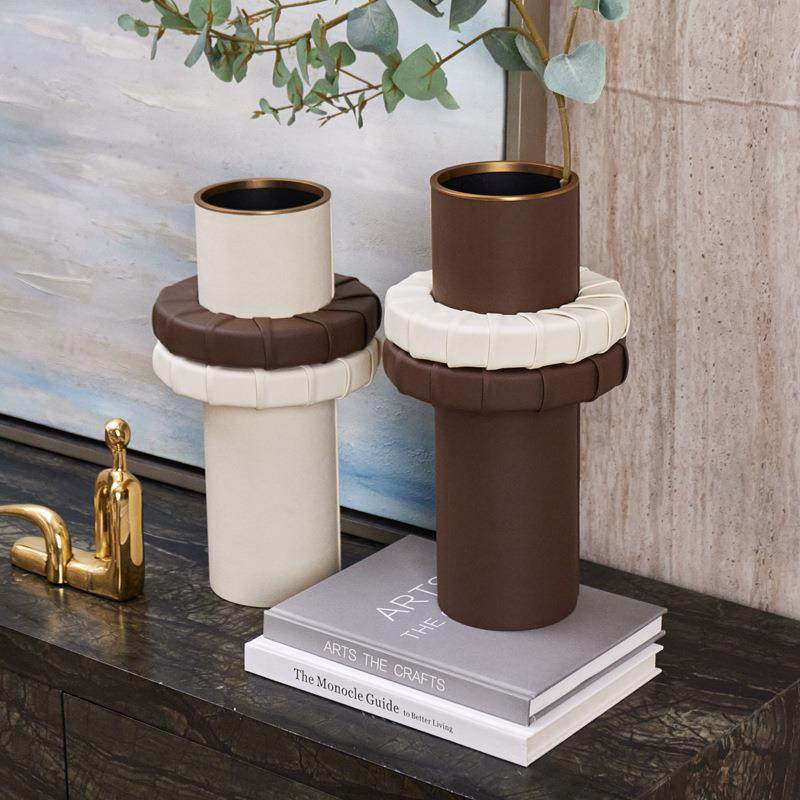 金属皮圆柱形花器板插干花革湿桌花面书房客PDF0018厅样间售楼处,家居饰品,花瓶,淘宝优惠券,粉丝福利购,淘宝优惠卷