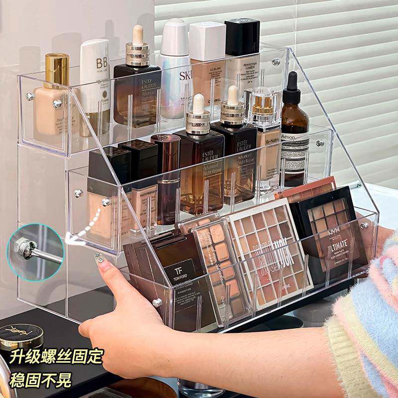阶梯式化桌层妆品置物架亚985克力面分梳妆纳台口红香水架眼影盘