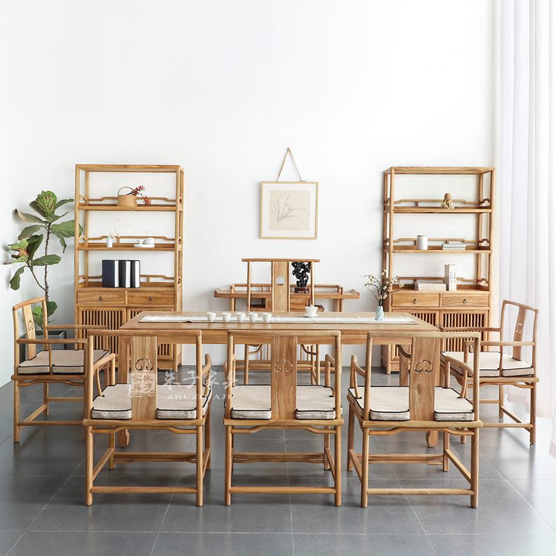 茶功夫茶桌茶室桌椅组合禅意茶桌实木方桌子馆客栈榆木新中式茶台