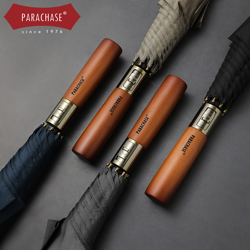 PARACHASE自动1.2米长柄伞推拉开关直杆伞双人全纤维双色布大雨伞