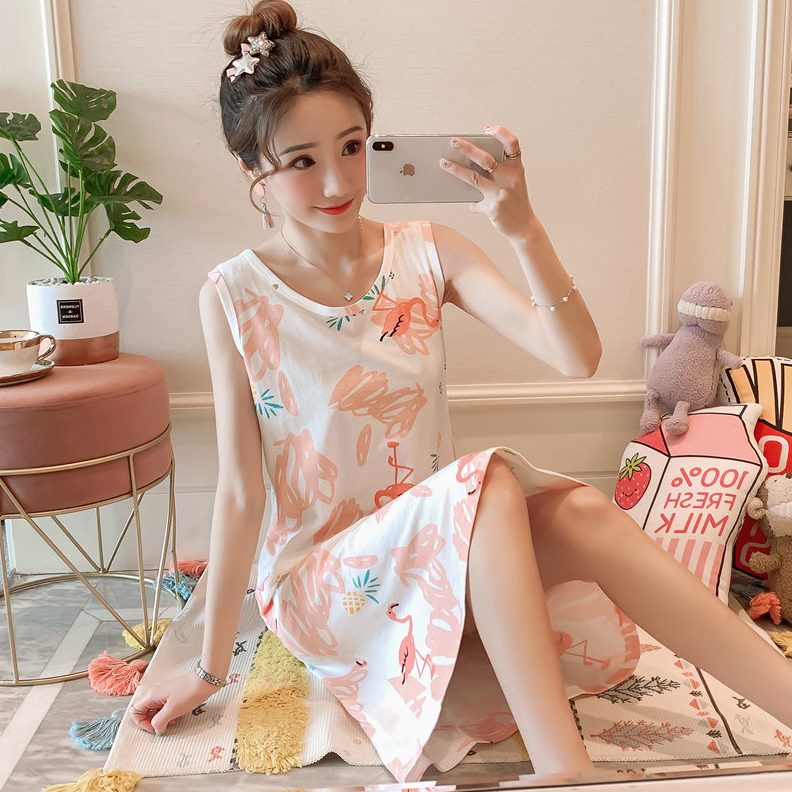 可爱清新韩版孕妇睡衣天女夏无袖吊带薄款学生纯棉睡裙女夏季背心