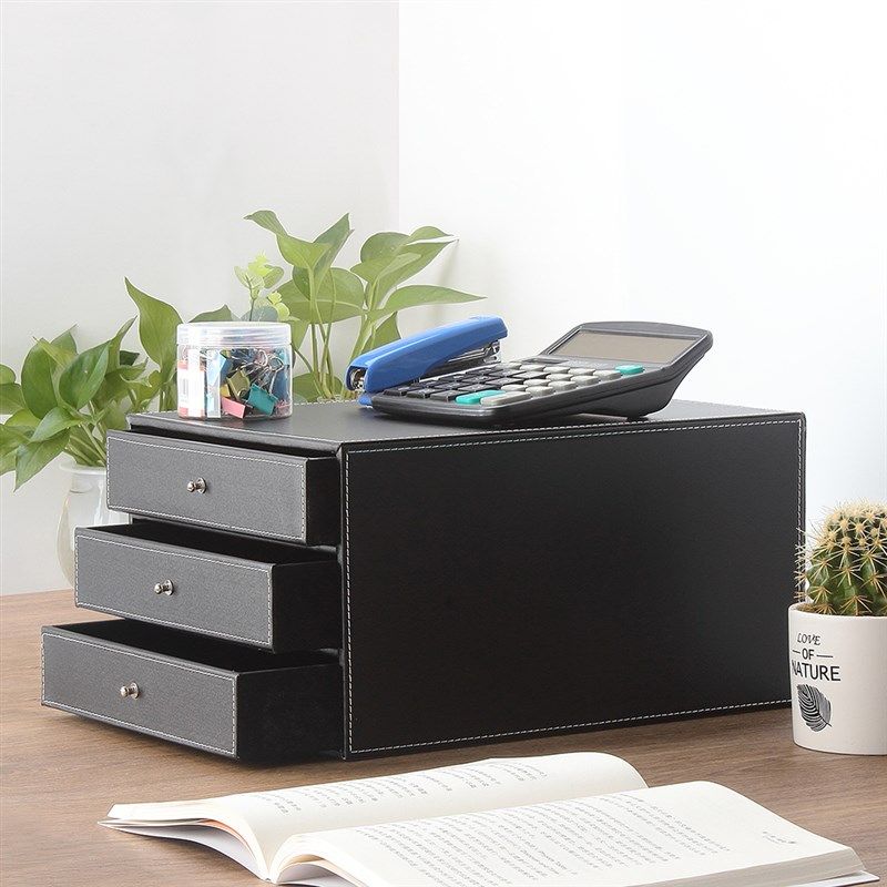 多层商务皮革A4桌面文件柜三层抽屉资料柜整理分T类档案柜办公用