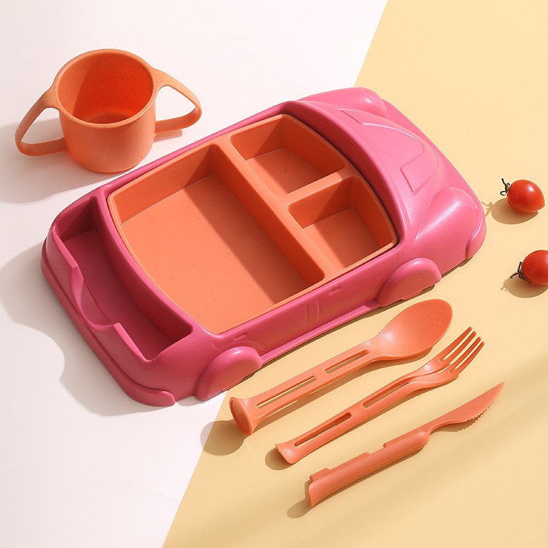 汽车餐具套装儿童餐盘分格家用防摔可爱幼儿园餐盘宝宝辅食碗勺杯