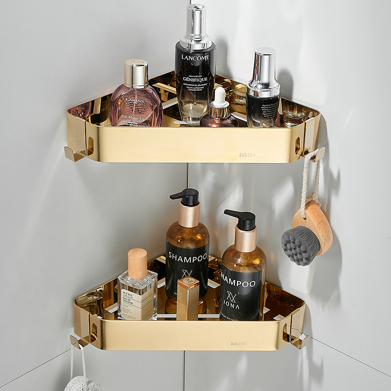 金色浴室三角架不锈钢卫生间壁挂拐角置物架厕所角架收纳角篮