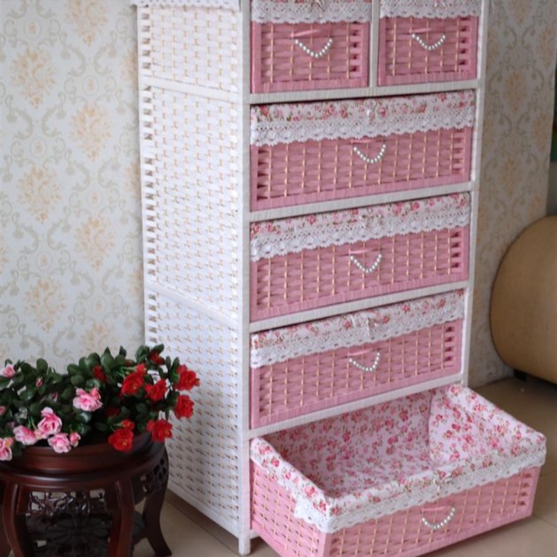 现货速发田园加厚草藤编儿童收纳柜抽屉式宝宝衣柜婴儿五斗储物柜