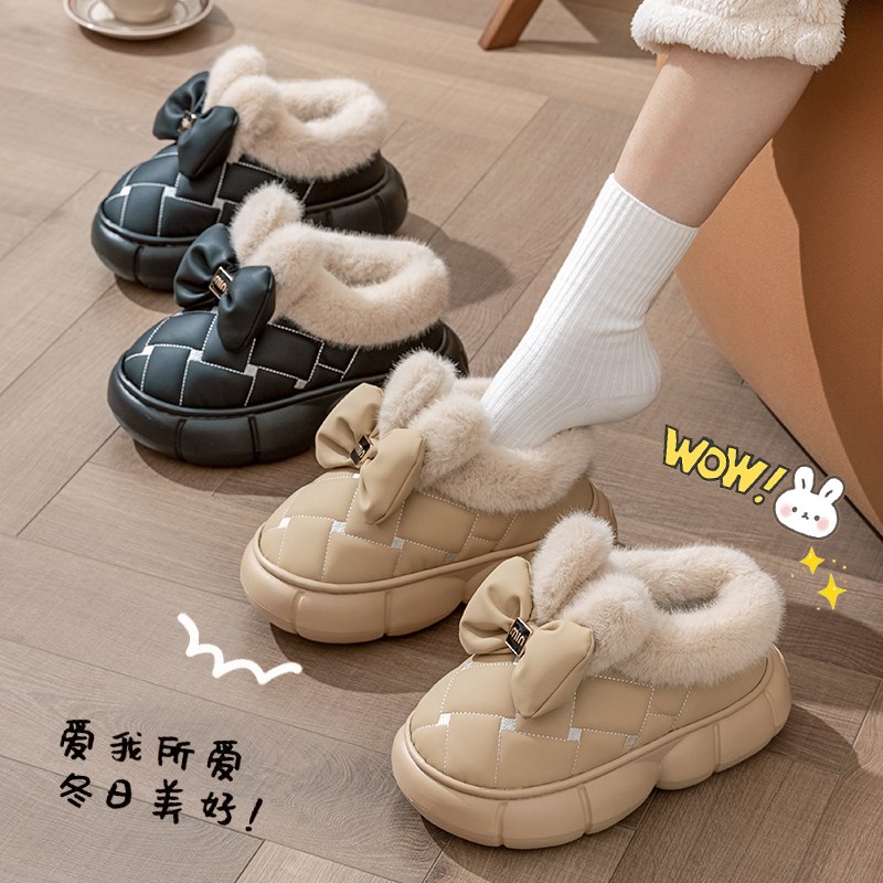 雪地靴棉拖鞋女款冬季2024新款防水防滑包跟加绒加厚底可外穿保暖