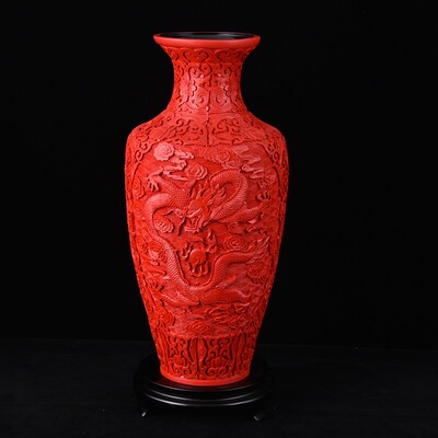 包邮花瓶扬州特色漆器厂工艺传统中C式家居装饰摆件剔红雕漆礼品