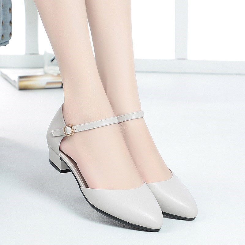 圆头浅口中空女凉鞋粗跟低跟包头一字扣女鞋包跟大码女士春秋鞋,女鞋,时装凉鞋,淘宝优惠券,粉丝福利购,淘宝优惠卷