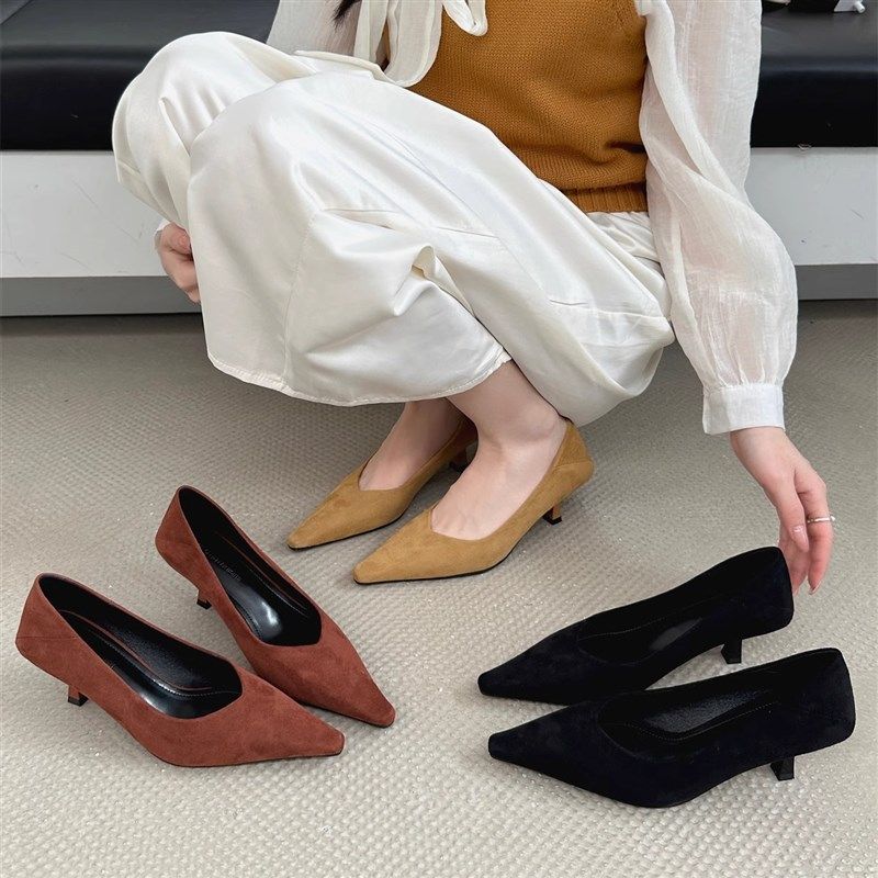 2025春季新款尖头细跟中跟高跟鞋女法式低跟猫跟瓢鞋浅口单鞋女,女鞋,浅口单鞋,淘宝优惠券,粉丝福利购,淘宝优惠卷