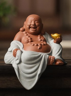 禅意招财陶瓷弥勒佛摆件笑佛新中式D客厅玄关博古架办公室茶室装