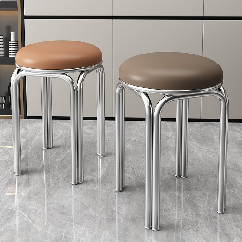 轻豪华不锈钢圆凳子m可堆叠餐桌小凳子家庭现代客厅矮凳子坚固的