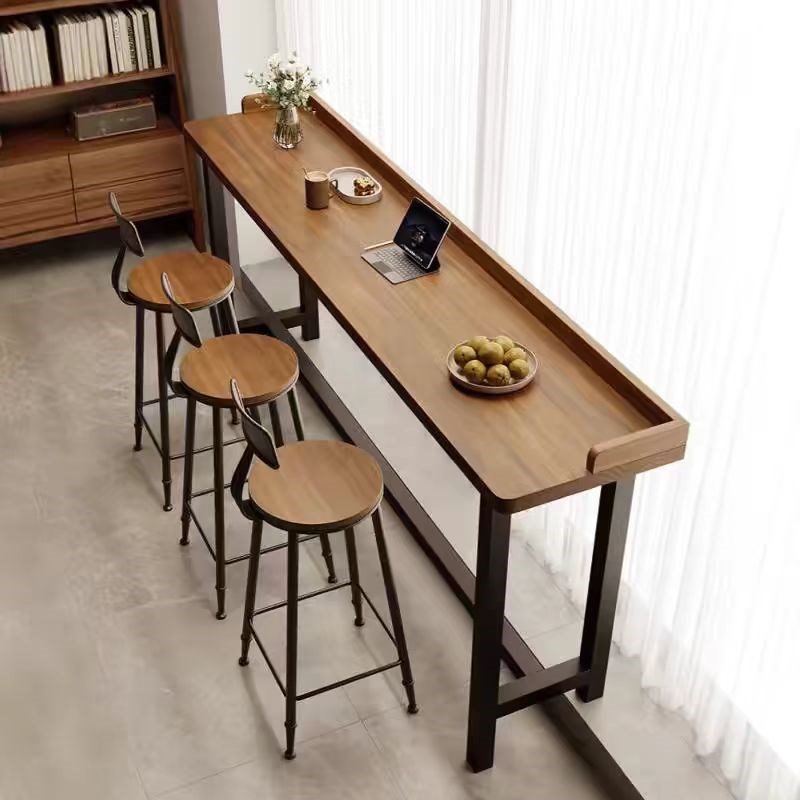 实木吧台桌家用阳台休闲小吧台靠墙长条窄桌简S约桌椅组合高脚桌