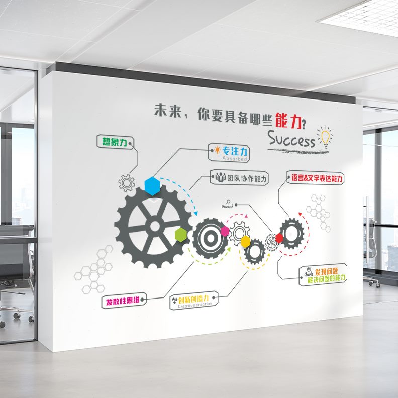 励志标语齿轮创意抽象激贴画壁励背景墙贴纸定制贴文化公司形象墙