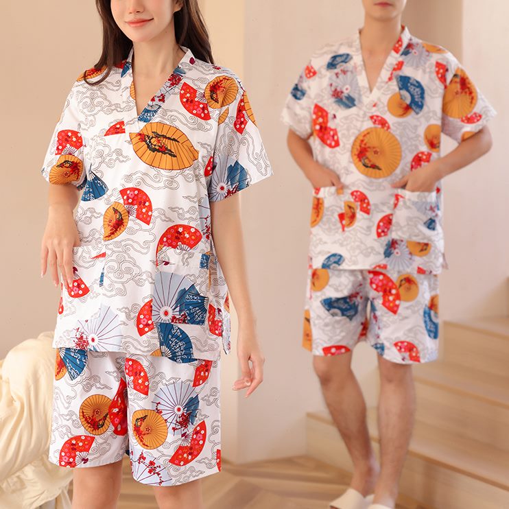 部汗蒸服女纯棉浴衣情侣足疗大码竹胸 睡衣双层洗浴印花芈男款