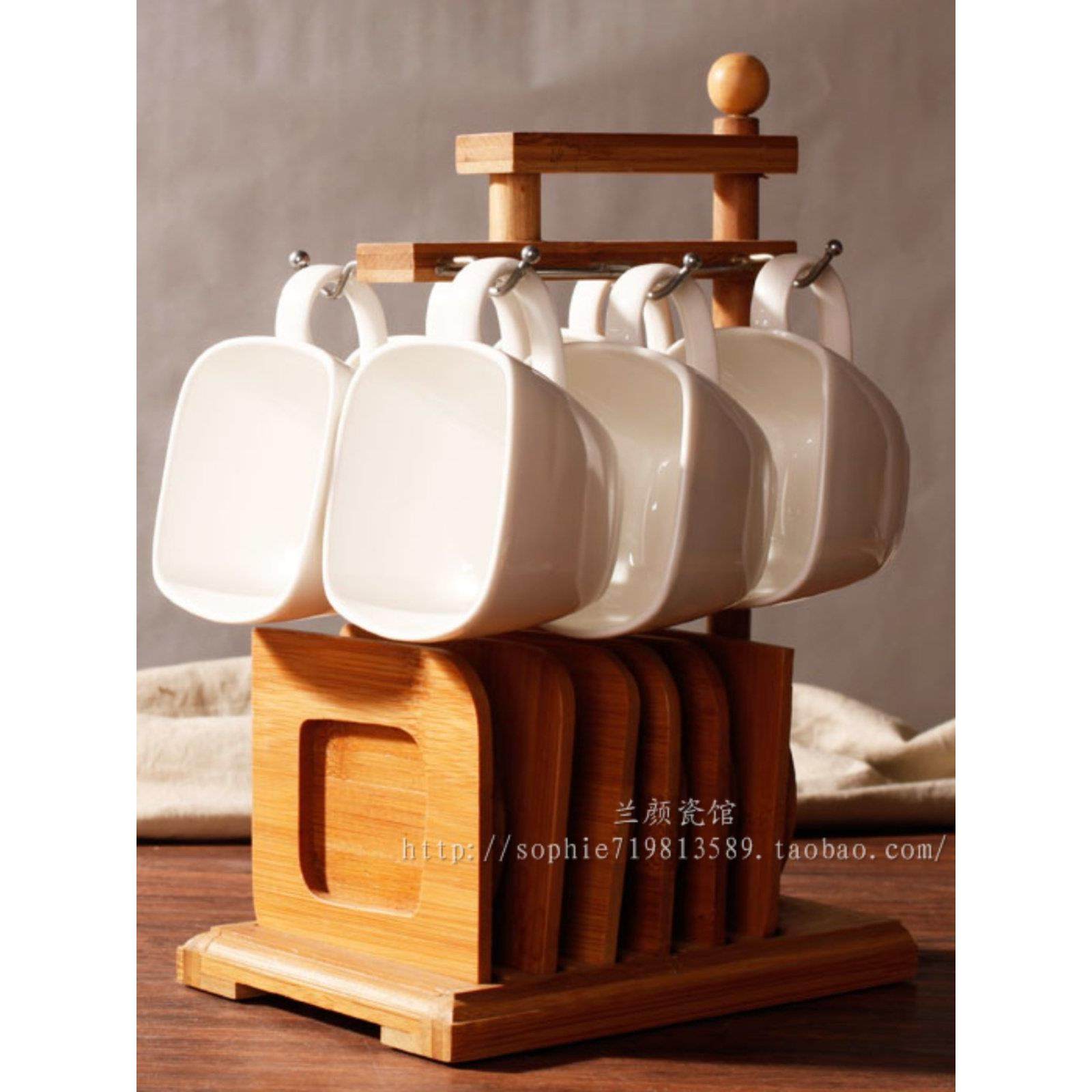 咖啡杯欧式小奢华带杯架 创意陶瓷商务下午茶具花茶杯套装6杯组合