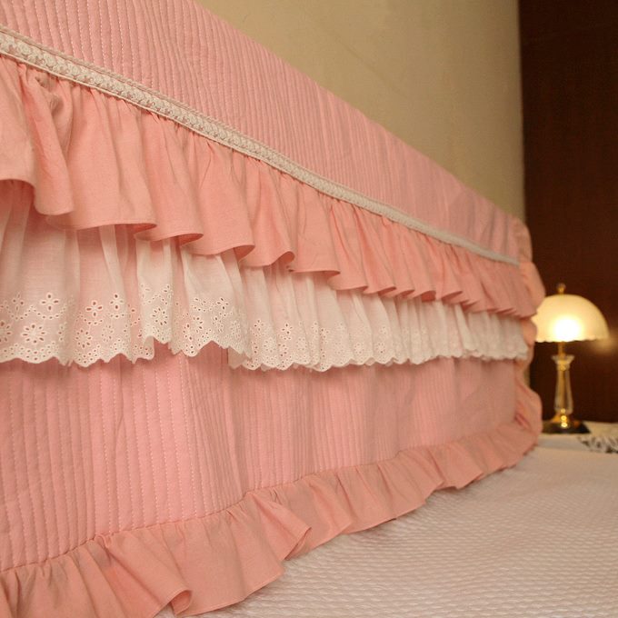 绗缝罩色床头套棉公主风韩式粉色加厚床头罩蕾丝保暖保护夹靠背