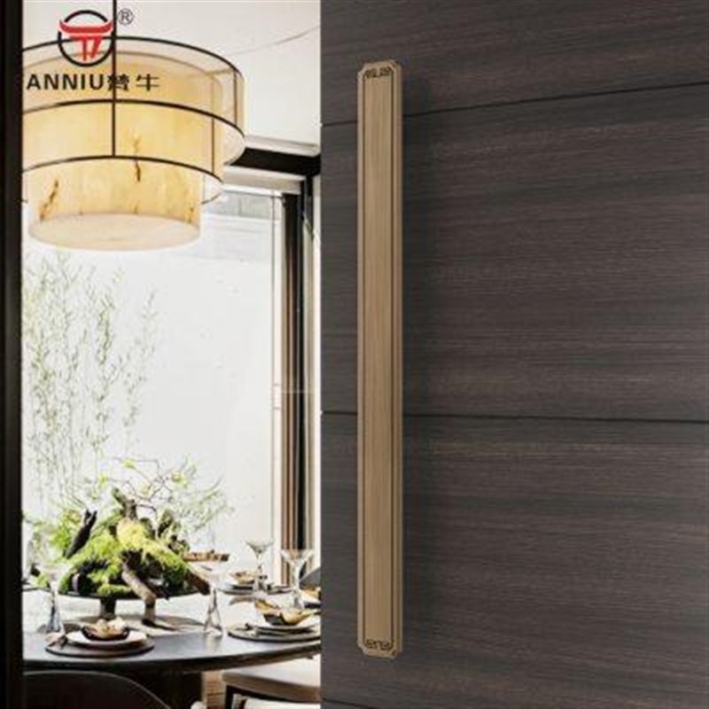 新中式推拉玻璃门古铜拉手会所y包厢双开木门对装把手宴会厅长门