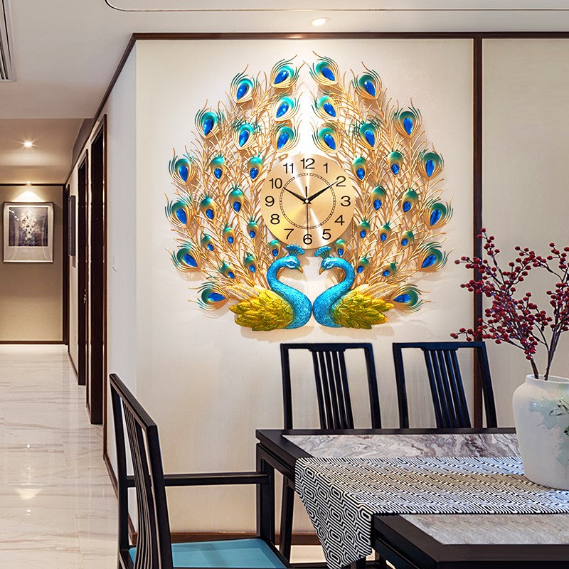 孔雀挂钟客厅家用时尚创意钟表静音大气壁钟O欧式石英钟时钟挂墙
