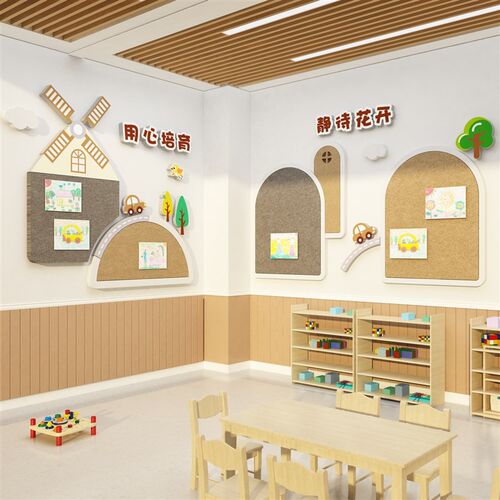 幼儿园墙面装f饰大厅背景形象材料主题成品展示板文化毛毡贴画布