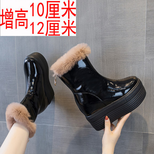 冬季雪地靴女内增高n跟防水12公分小个子超厚底加绒毛毛棉靴子保