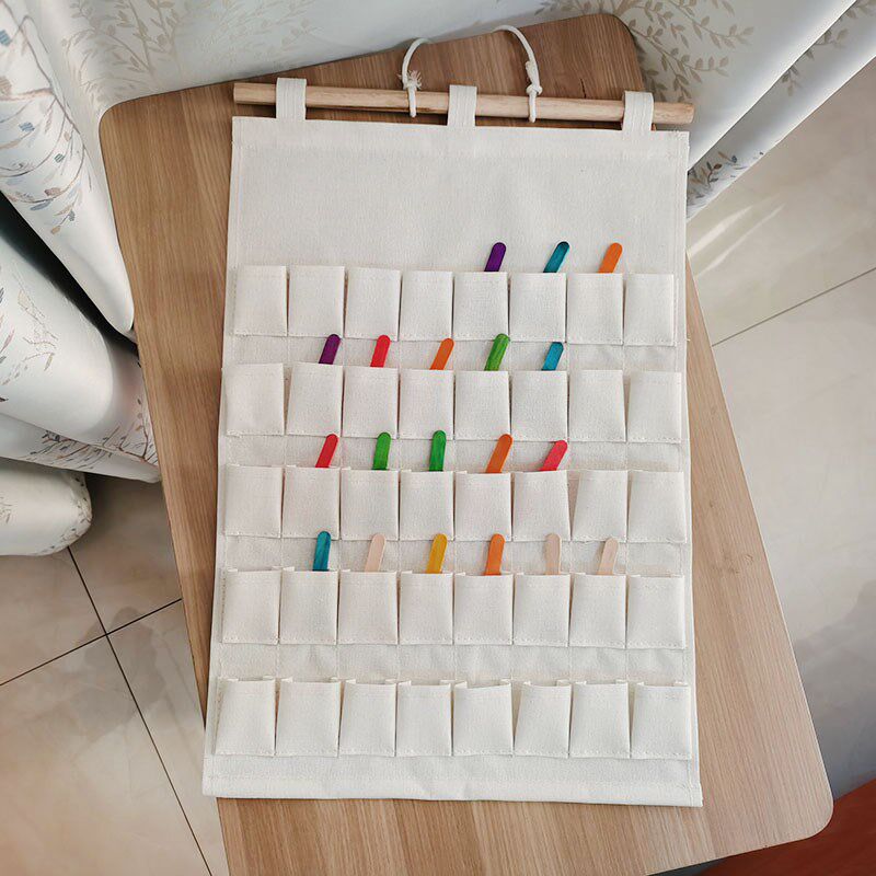 幼儿园喝水记录袋进区卡收纳袋帆布可水洗挂式记录喝水次数插卡袋