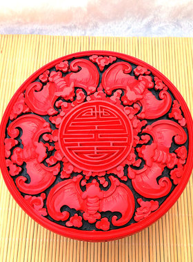 扬州漆器剔红雕h漆糖果盒首饰盒捧盒工艺礼品古典国风国潮婚庆用