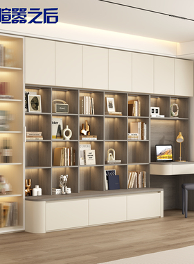 喧嚣去客厅化书柜书桌一体定制整A墙卡座沙发储物柜到顶书架8F83