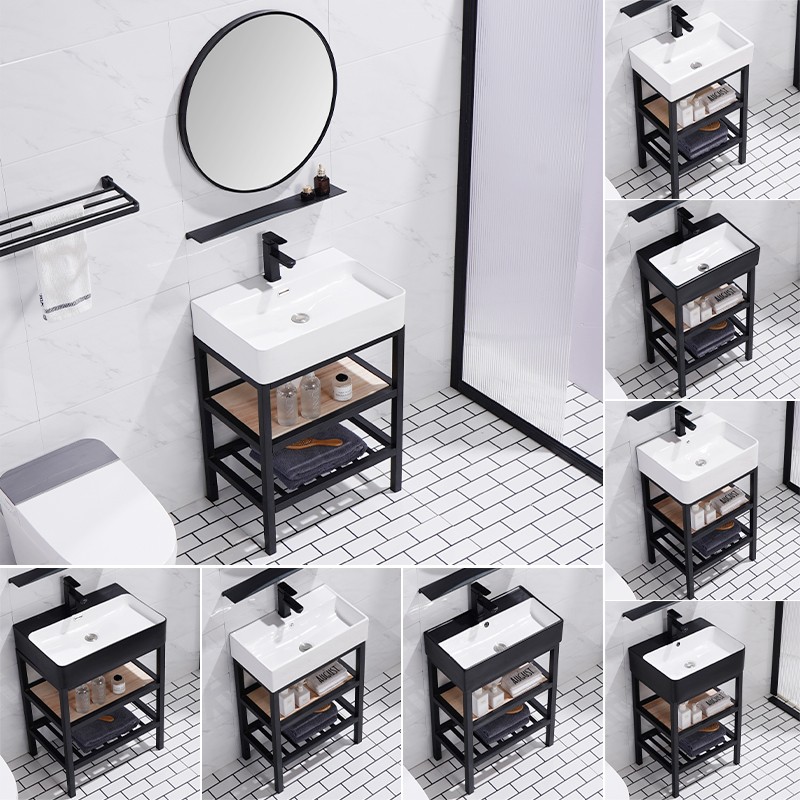 落地式洗手盆一体陶瓷盆小户型阳台卫生间简约不锈钢支架盆洗脸盆