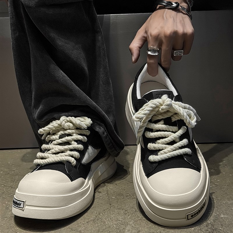 鞋子男鞋夏透气潮流运动休闲鞋2025新款高级感帆布鞋厚底大头板鞋