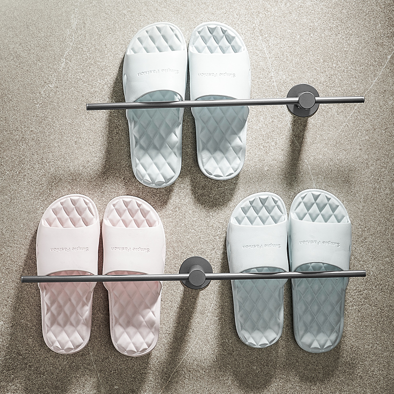 枪灰浴室拖鞋架免打孔卫生间置物架304不锈钢厕所门口收纳沥水架