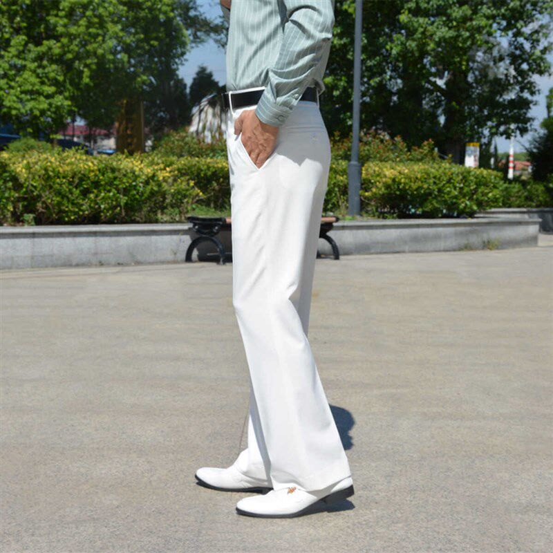 【腰围微弹】高级感四面弹白色不透阔腿裤立挺垂感抗皱微喇叭西裤