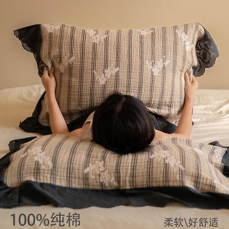 花开梦乡枕巾防头油2024年新款一对装全棉高档纱布防螨抗菌