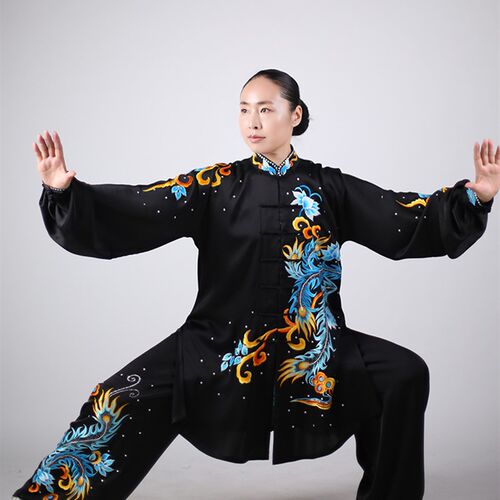马蕾太极夏季新款高档太极表演服A中长款八段锦气功服刺绣凤鸣朝