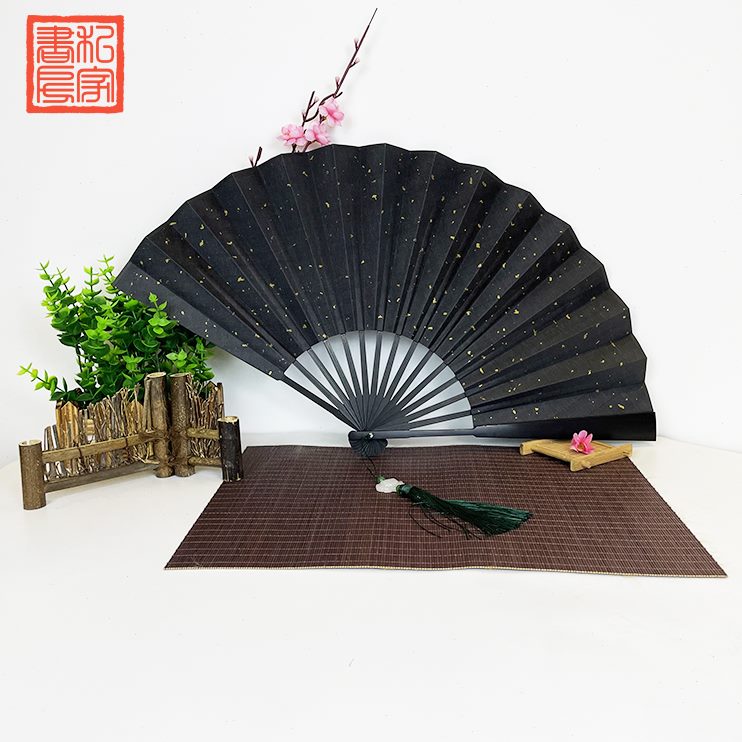 黑扇子面工艺扇黑金坠扇吊坠面绢平板布洒带折扇空白扇中国风