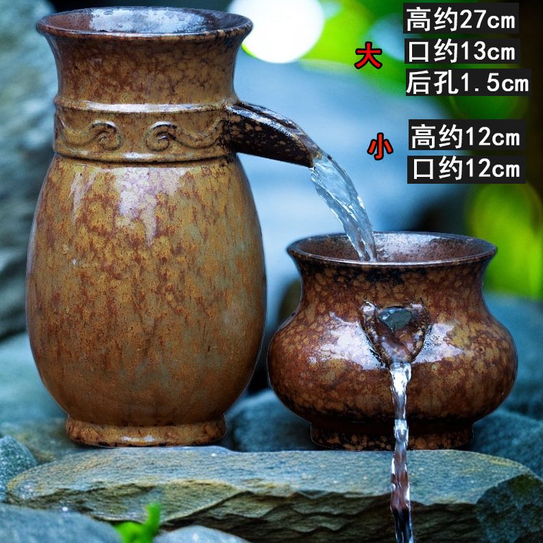 瀑复古流水古流水水培花盆法养鱼鱼缸高筒过滤大号布循环罐陶瓷