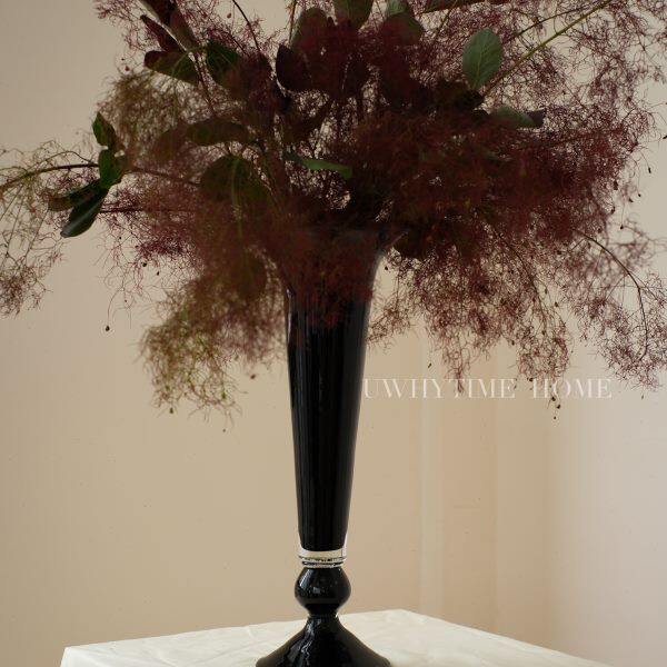 无为时间馆中古老货黑色法式高脚艺术琉璃花瓶高级摆件两用烛台
