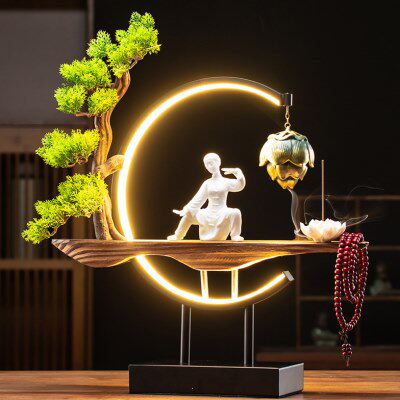 功夫太极人物陶瓷工艺倒流香炉创意家用客厅办公室禅意灯中式摆件