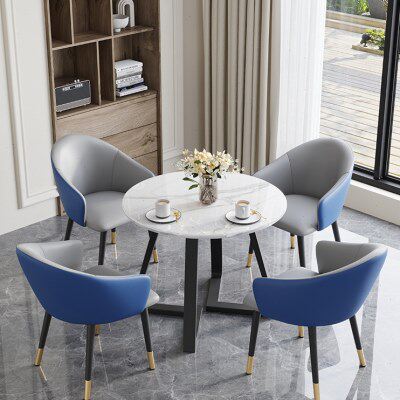 简约现代休息区小休闲美容院桌椅洽谈接待桌椅组合圆形板售楼处岩