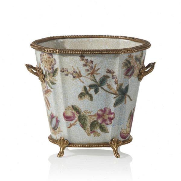 高档奢华家居客厅创意花盆欧式陶瓷配铜装饰工艺品冰桶摆件装饰盆