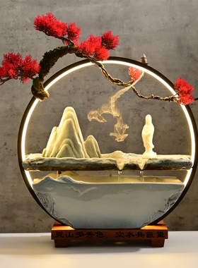 桌面假山流水摆件创意客厅造景装饰台灯J雾化加湿乔迁门店开业礼