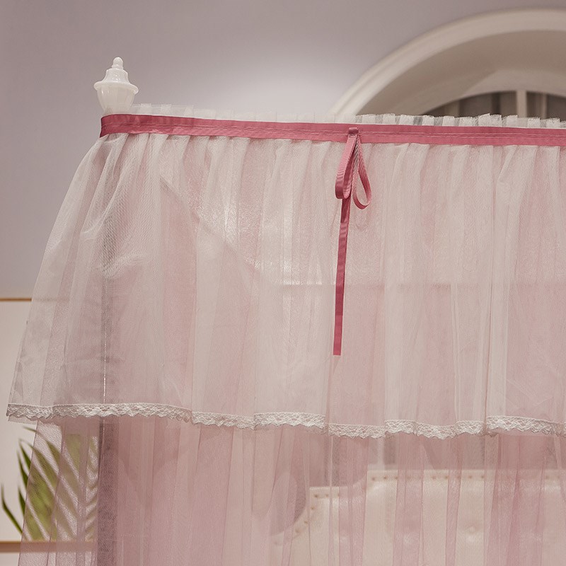 双层纱落地宫廷方顶蚊帐三开门家用加密落地卧室不锈钢支架加粗