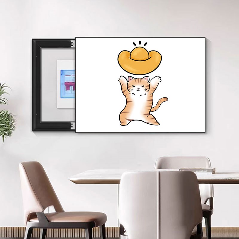 电表箱装饰画免打孔喵咪餐厅空开箱遮挡电闸盒现代简约壁画客厅画