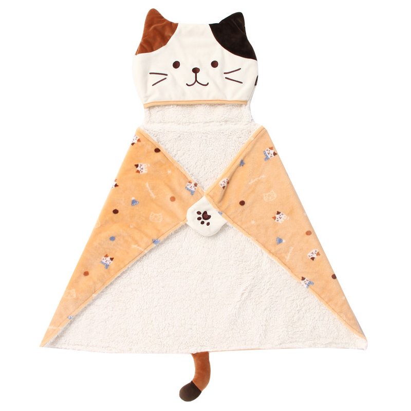 日式猫咪懒人披肩毯斗篷毛毯办公室午睡女宿舍学生保暖披风毯子冬