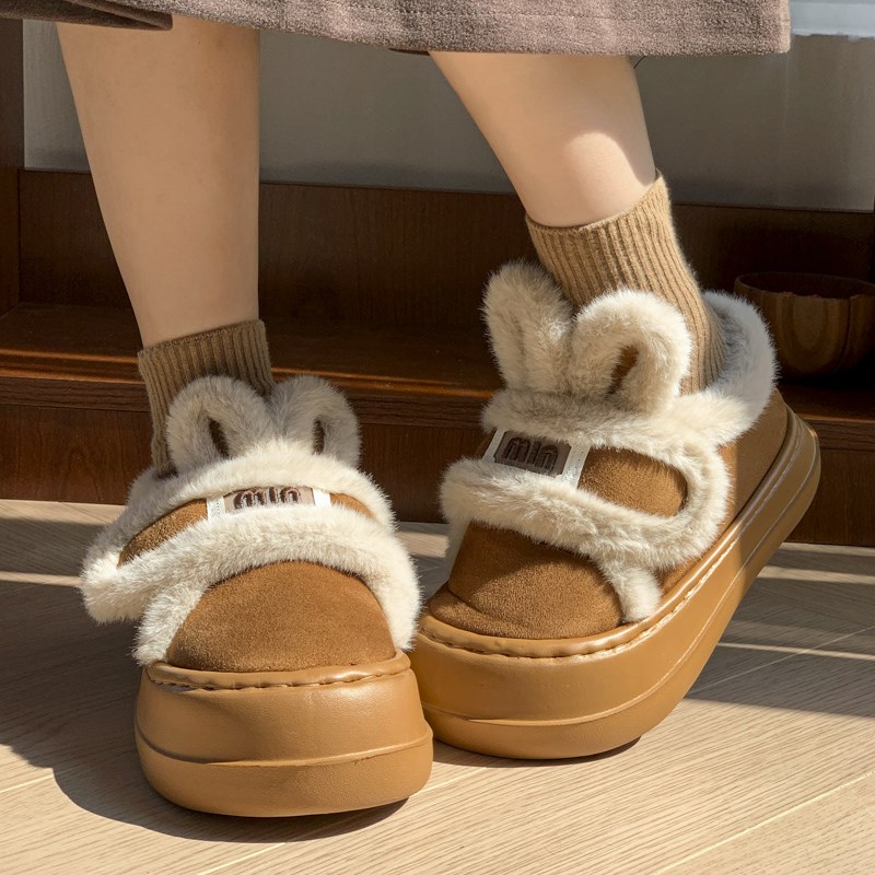外穿百搭棉鞋女冬季包跟保暖加绒学生懒人魔术贴网红棉拖鞋居家用