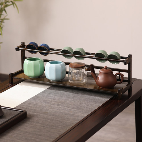 桌面茶杯收纳置物架小型博古架非实木F中式紫砂壶摆件架茶具展示