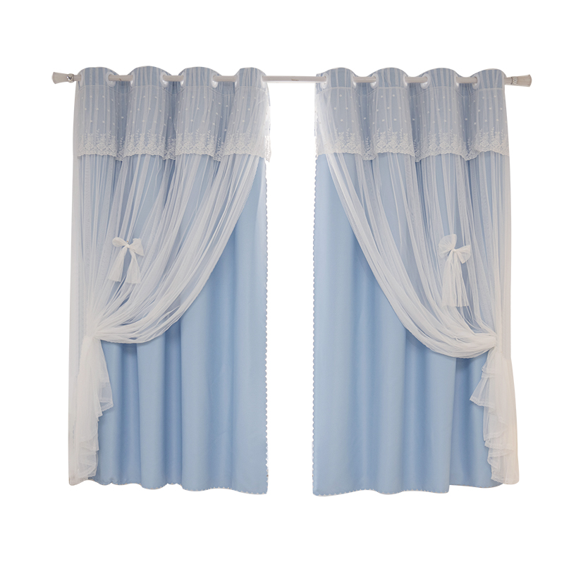 儿童房小型窗户飘窗窗帘遮光新款短款免打孔安装ins风卧室全遮光