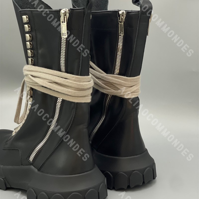 RO暗黑风双拉链经典款沙漠靴绑带章鱼底厚底增高男女高帮长筒靴子